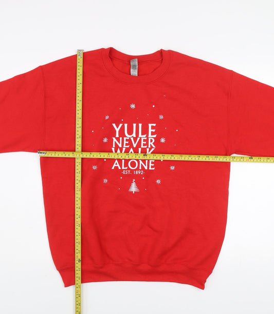 Gildan Women Red Christmas Graphic Pullover Sweatshirt Size M