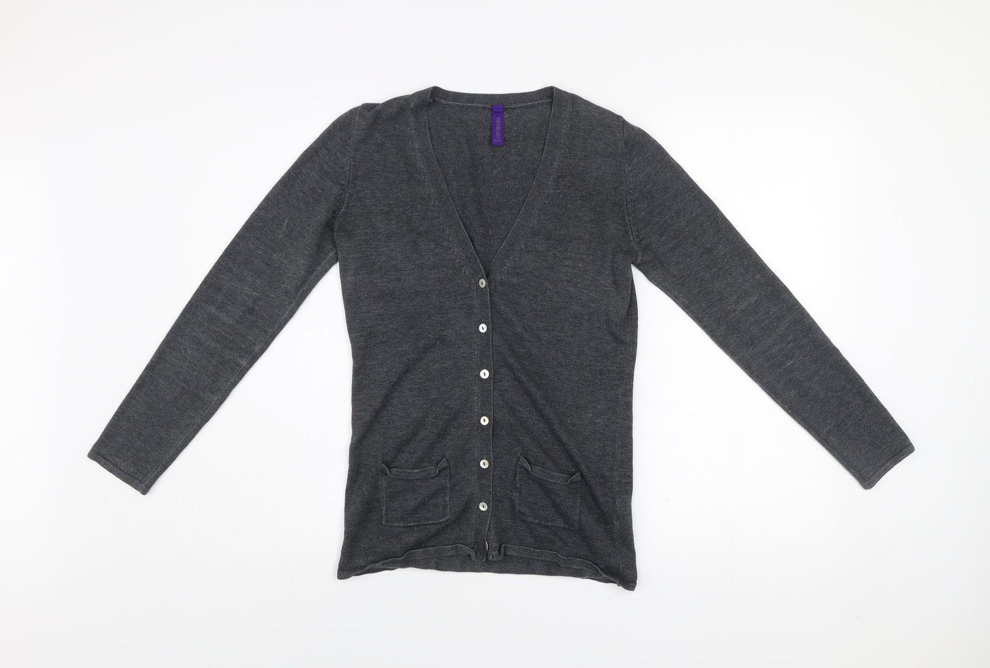 Henbury Men Grey Cotton Acrylic V-Neck Cardigan Size S