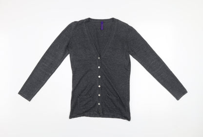 Henbury Men Grey Cotton Acrylic V-Neck Cardigan Size S