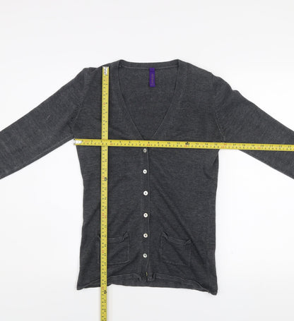 Henbury Men Grey Cotton Acrylic V-Neck Cardigan Size S