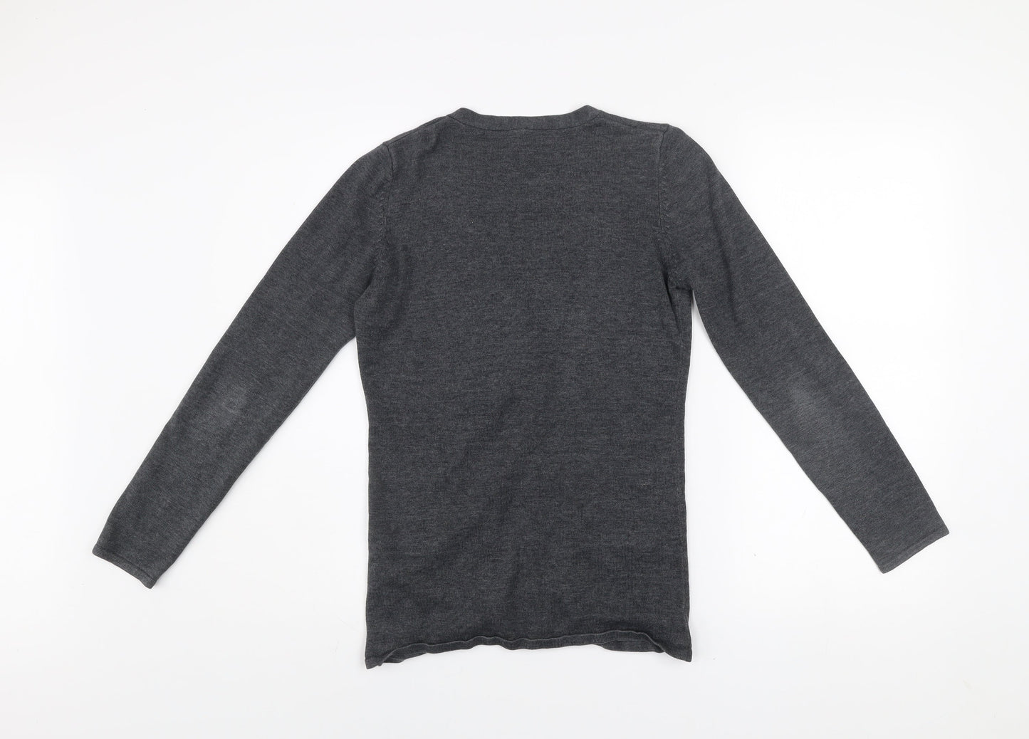 Henbury Men Grey Cotton Acrylic V-Neck Cardigan Size S