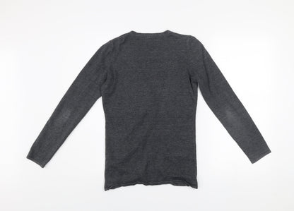 Henbury Men Grey Cotton Acrylic V-Neck Cardigan Size S