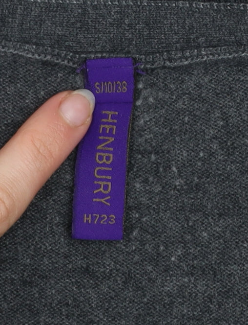 Henbury Men Grey Cotton Acrylic V-Neck Cardigan Size S