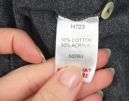 Henbury Men Grey Cotton Acrylic V-Neck Cardigan Size S