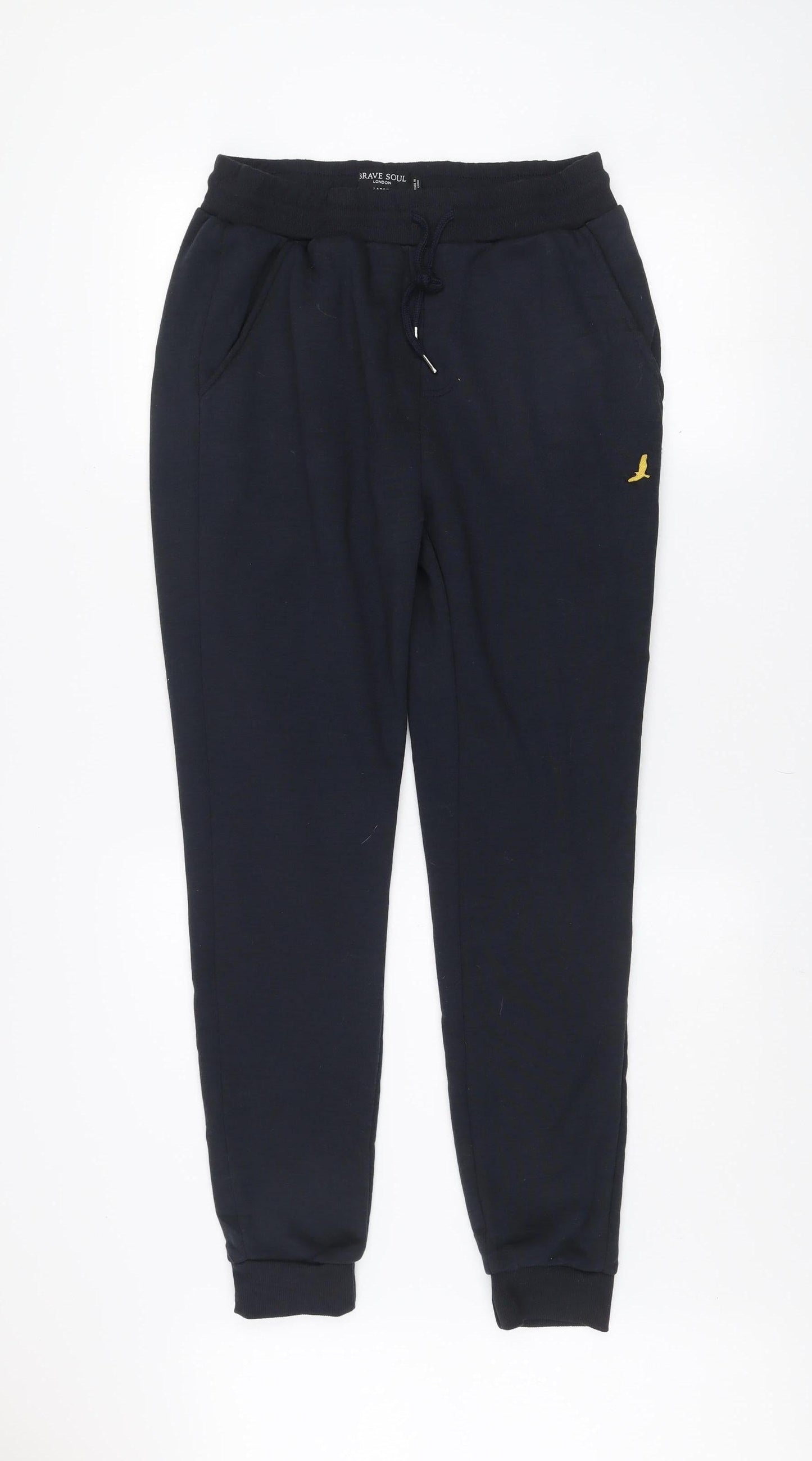Brave Soul Men's Black Jogger Trousers Size L Polyester Fleece