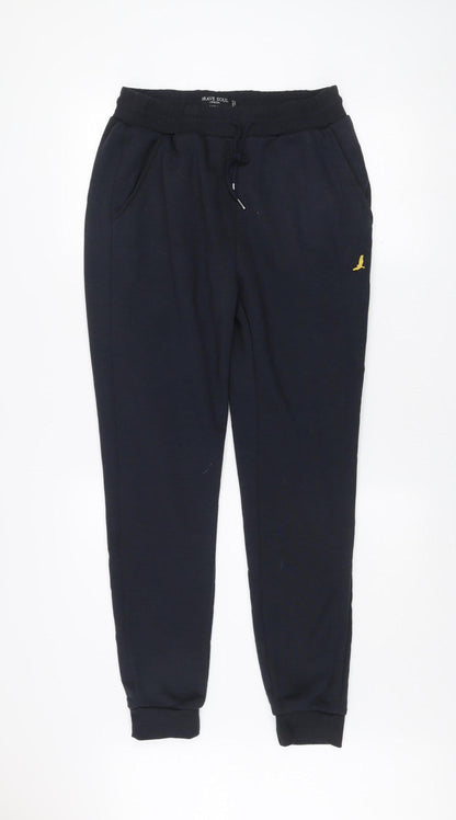 Brave Soul Men's Black Jogger Trousers Size L Polyester Fleece