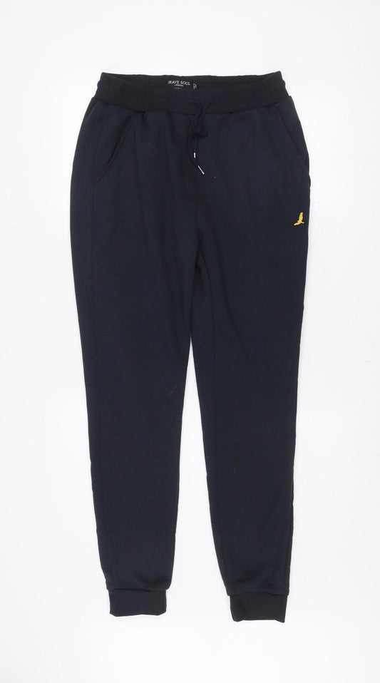 Brave Soul Men's Black Jogger Trousers Size L Polyester Fleece
