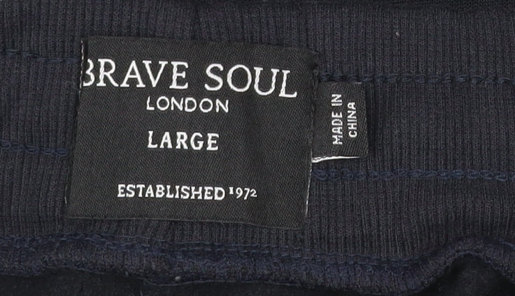 Brave Soul Men's Black Jogger Trousers Size L Polyester Fleece