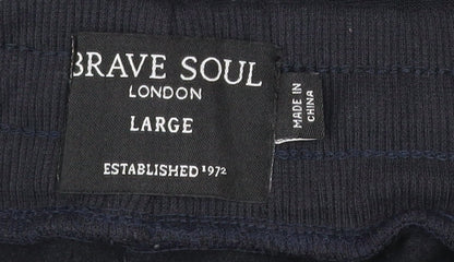 Brave Soul Men's Black Jogger Trousers Size L Polyester Fleece