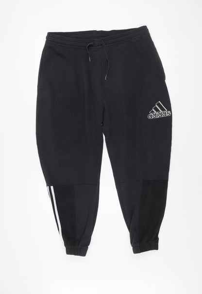 Adidas Mens Black XL Jogger Trousers Fleece Drawstring Waist