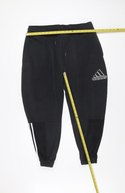 Adidas Mens Black XL Jogger Trousers Fleece Drawstring Waist