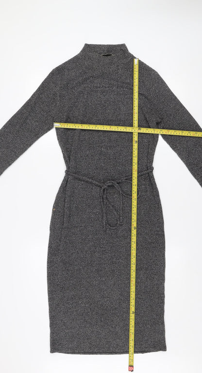 Oasis Women’s Grey Knit Bodycon Belted Jumper Dress Size S