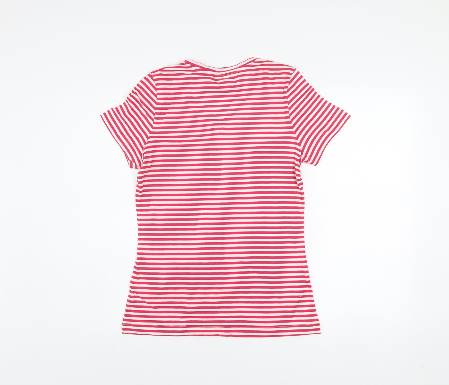 Peter Storm Women Red Striped Cotton V-Neck T-Shirt Size 10