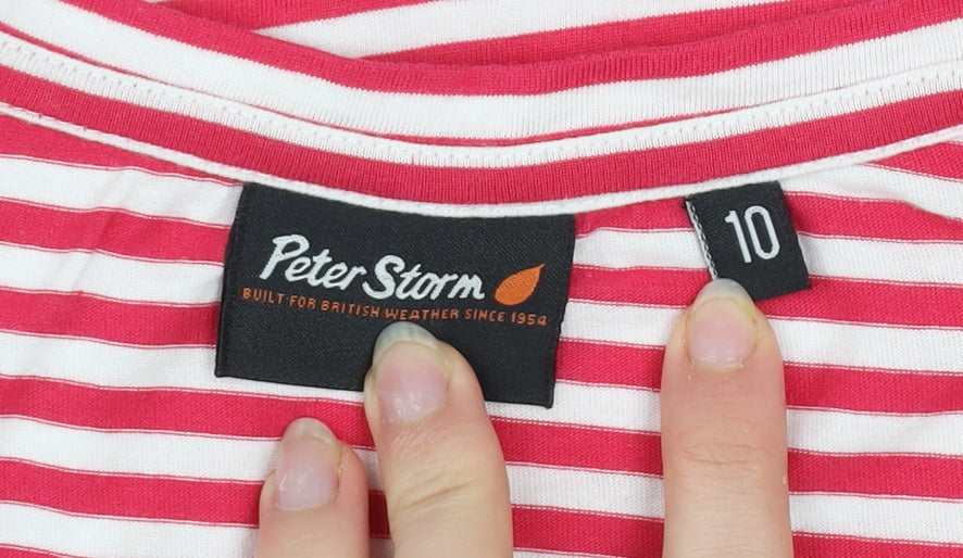 Peter Storm Women Red Striped Cotton V-Neck T-Shirt Size 10