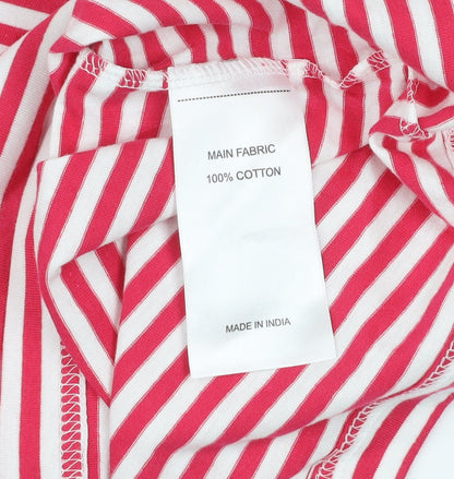Peter Storm Women Red Striped Cotton V-Neck T-Shirt Size 10