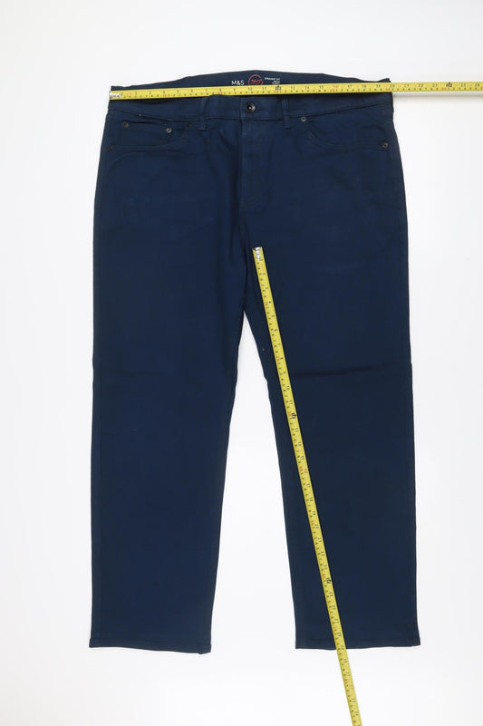 Marks and Spencer Men's Blue 40 Short Straight Fit Stretch Jeans