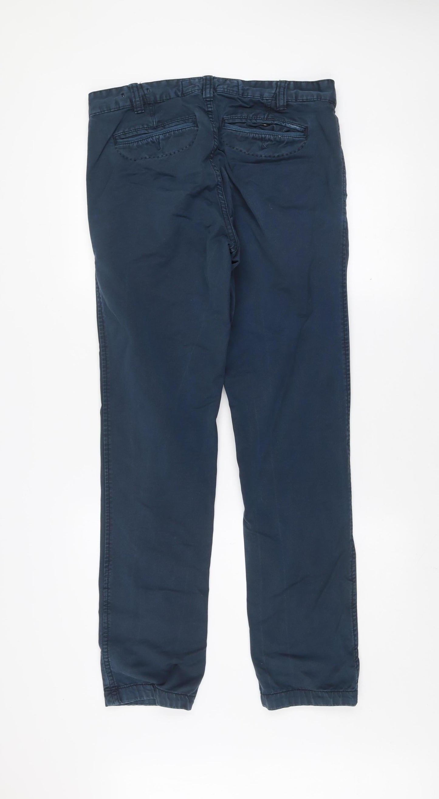 Pull & Bear Men's Blue Chino Cotton Trousers Size 32 Regular Fit