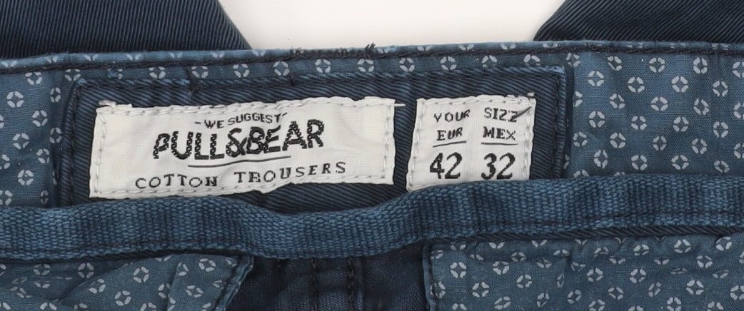 Pull & Bear Men's Blue Chino Cotton Trousers Size 32 Regular Fit