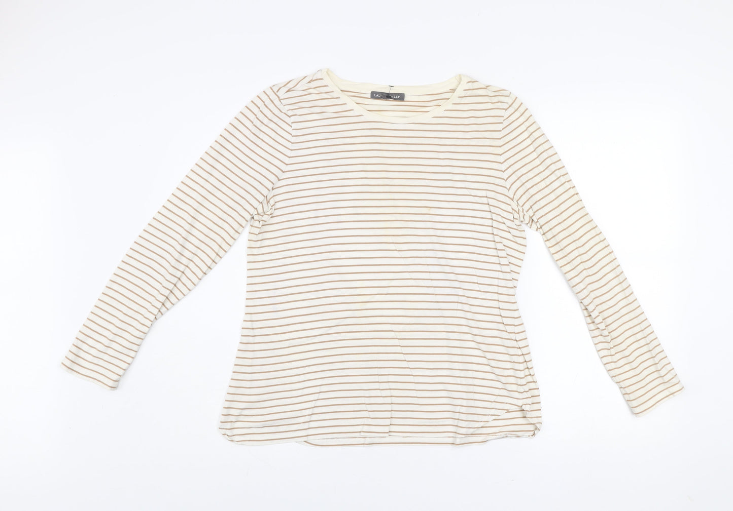 Laura Ashley Women’s Beige Striped Long Sleeve Cotton T-Shirt UK 14