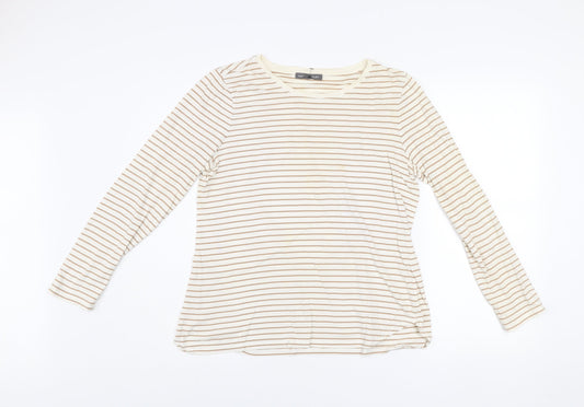 Laura Ashley Women’s Beige Striped Long Sleeve Cotton T-Shirt UK 14
