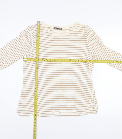 Laura Ashley Women’s Beige Striped Long Sleeve Cotton T-Shirt UK 14