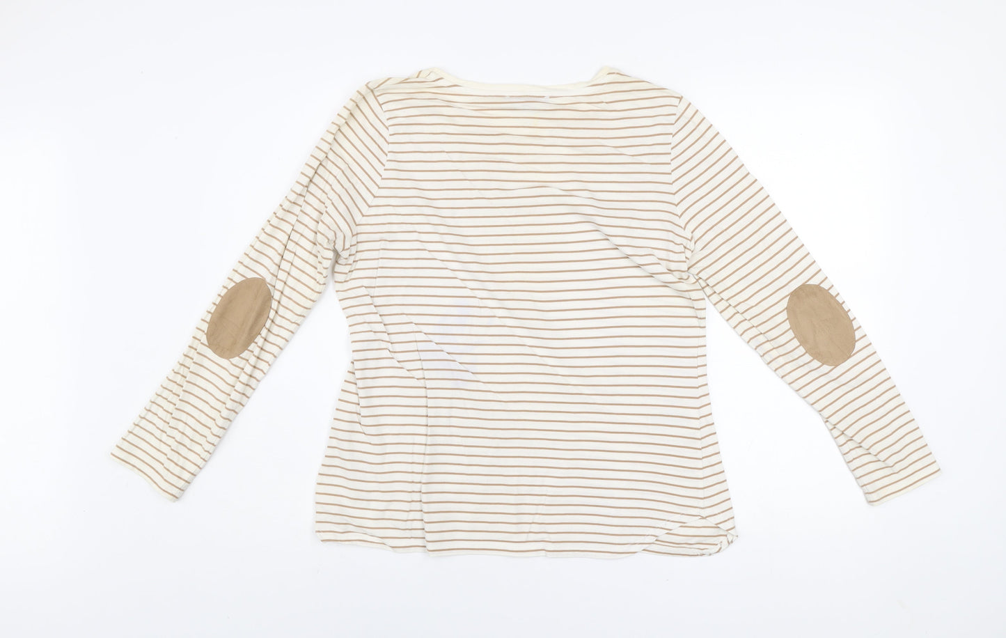 Laura Ashley Women’s Beige Striped Long Sleeve Cotton T-Shirt UK 14