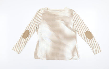Laura Ashley Women’s Beige Striped Long Sleeve Cotton T-Shirt UK 14