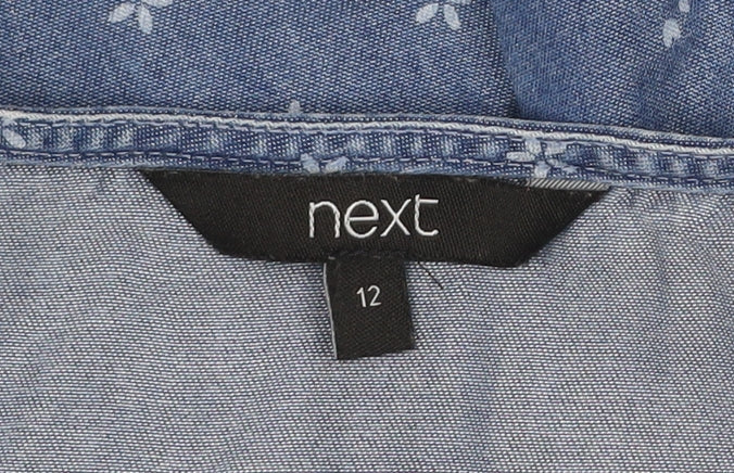 Next Women Blue Floral Wrap Dress Size 12 Short Sleeve Ruffle Hem