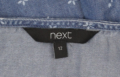 Next Women Blue Floral Wrap Dress Size 12 Short Sleeve Ruffle Hem