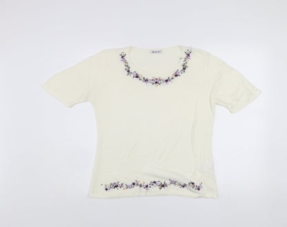 Berkertex Women's Ivory Floral Embroidered Knit Top Size 12