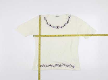 Berkertex Women's Ivory Floral Embroidered Knit Top Size 12