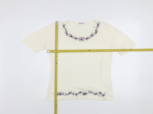 Berkertex Women's Ivory Floral Embroidered Knit Top Size 12