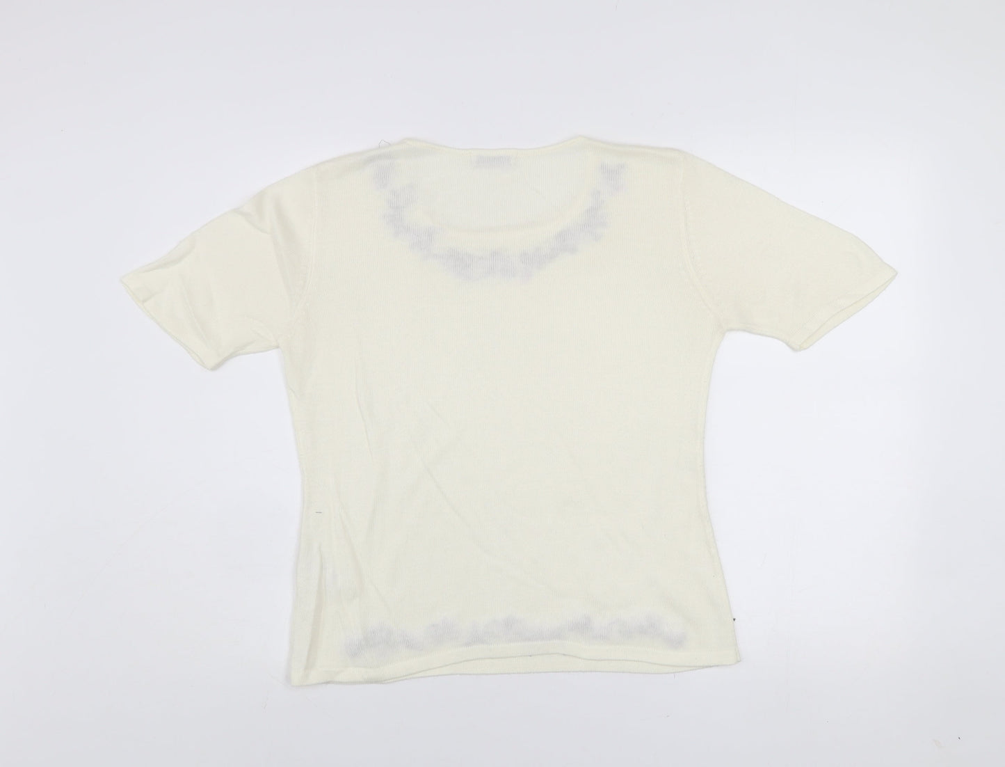 Berkertex Women's Ivory Floral Embroidered Knit Top Size 12