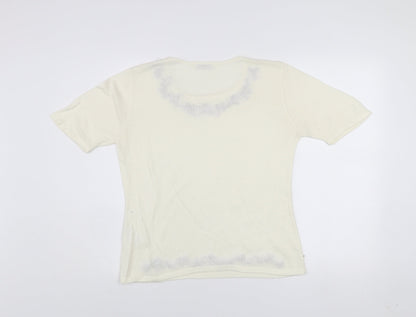 Berkertex Women's Ivory Floral Embroidered Knit Top Size 12