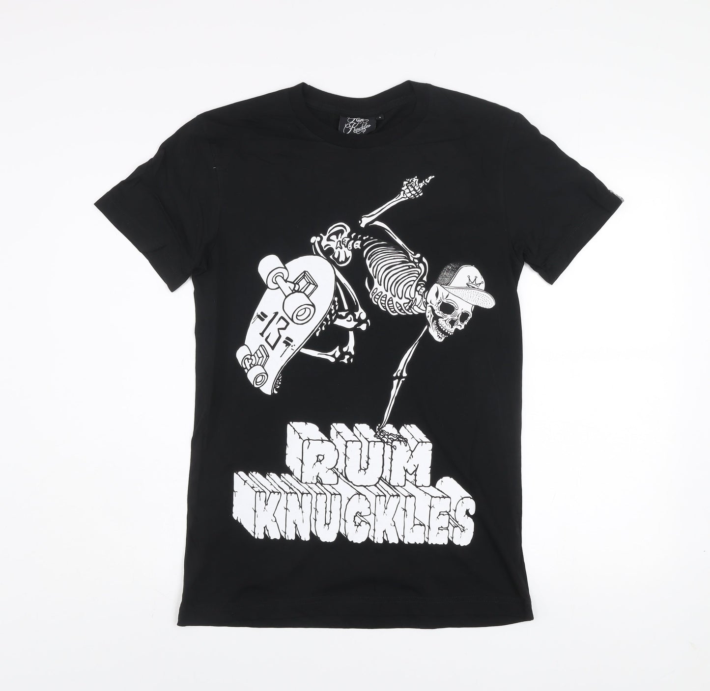Rum Knuckles Men's Black Skull Skateboard Graphic T-Shirt Size S
