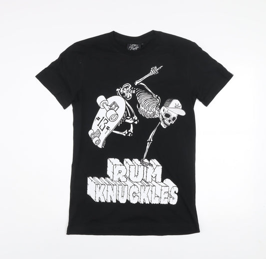 Rum Knuckles Men's Black Skull Skateboard Graphic T-Shirt Size S