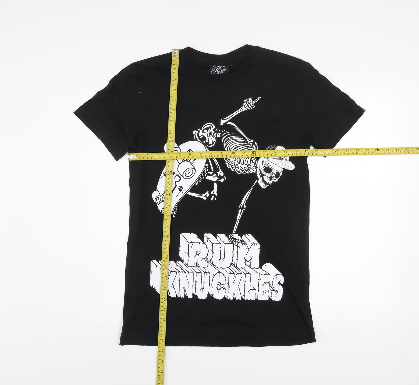 Rum Knuckles Men's Black Skull Skateboard Graphic T-Shirt Size S