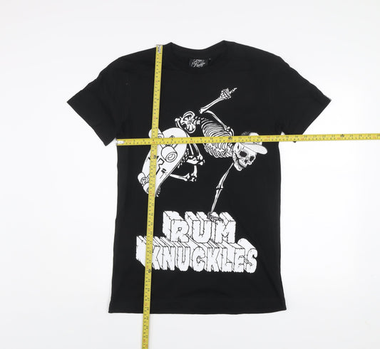 Rum Knuckles Men's Black Skull Skateboard Graphic T-Shirt Size S