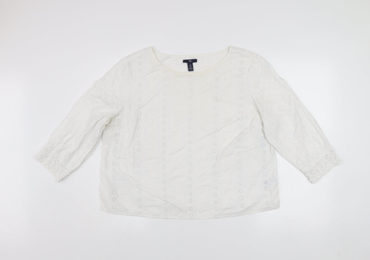 Gap Womens White Cotton Embroidered Lace Tunic Blouse XL