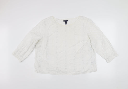 Gap Womens White Cotton Embroidered Lace Tunic Blouse XL