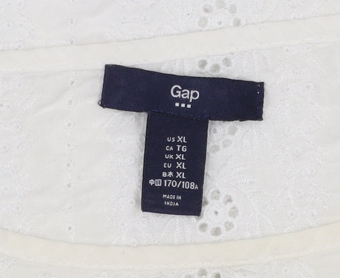 Gap Womens White Cotton Embroidered Lace Tunic Blouse XL
