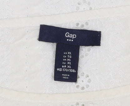 Gap Womens White Cotton Embroidered Lace Tunic Blouse XL
