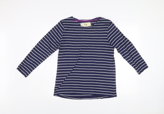 Crane Equestrian Women's Blue Striped Long Sleeve Cotton T-Shirt UK 8-10