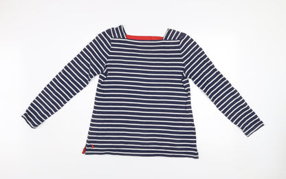 Joules Women's Blue Striped Boat Neck Cotton Long Sleeve Jumper Size 10