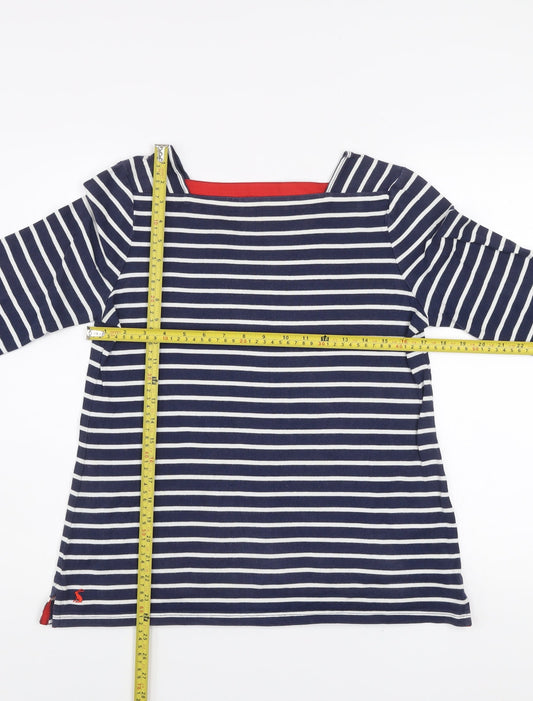 Joules Women's Blue Striped Boat Neck Cotton Long Sleeve Jumper Size 10