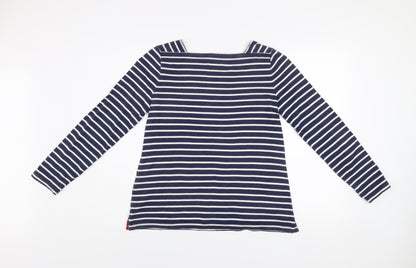 Joules Women's Blue Striped Boat Neck Cotton Long Sleeve Jumper Size 10
