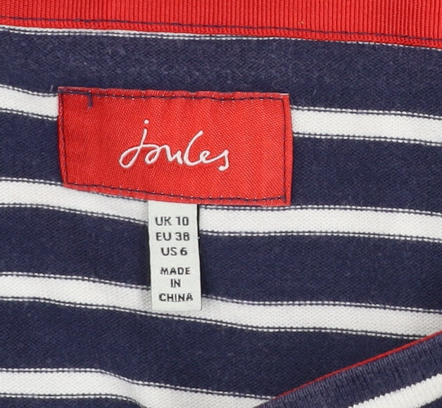 Joules Women's Blue Striped Boat Neck Cotton Long Sleeve Jumper Size 10
