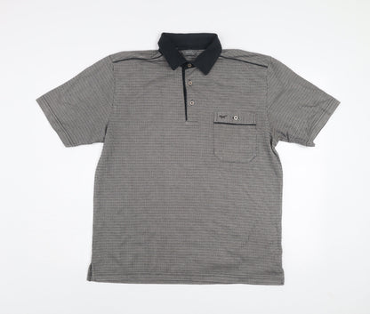 Wolsey Men's Grey Geometric Short Sleeve Cotton Polo Shirt Size M