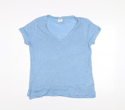 GAP Women’s Blue Linen V-Neck Short Sleeve T-Shirt M