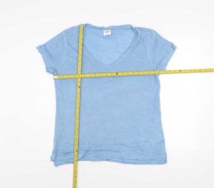 GAP Women’s Blue Linen V-Neck Short Sleeve T-Shirt M